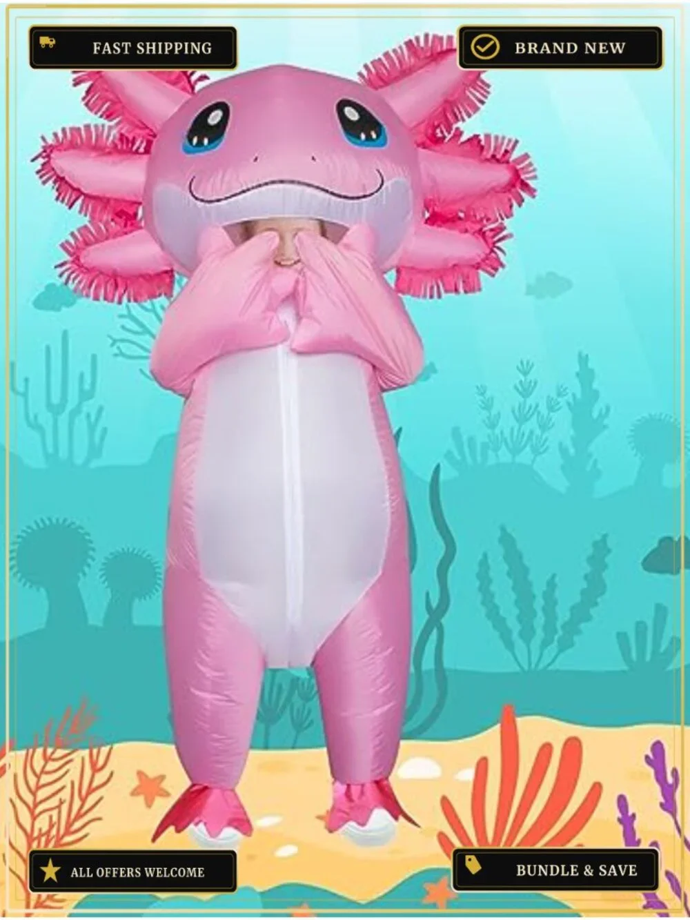Kids Inflatable Axolotl Costume Polyester Halloween Blow Up Suit